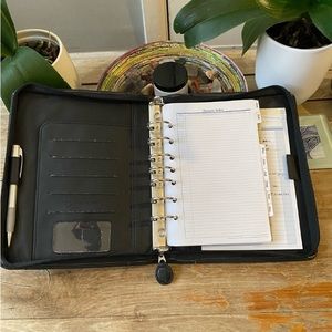 Franklin covey, black leather organizer.